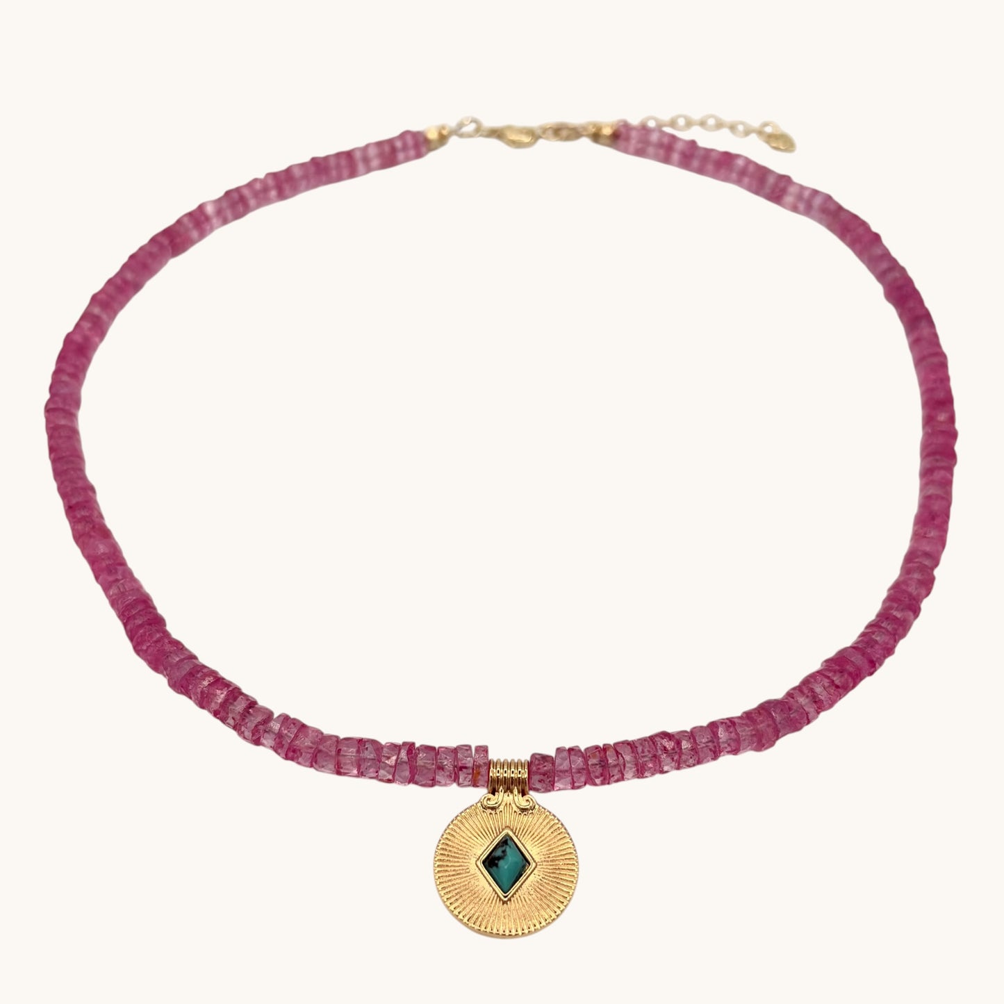Hot Pink Topaz, Turquoise & 24k Gold-Filled Gemstone Necklace