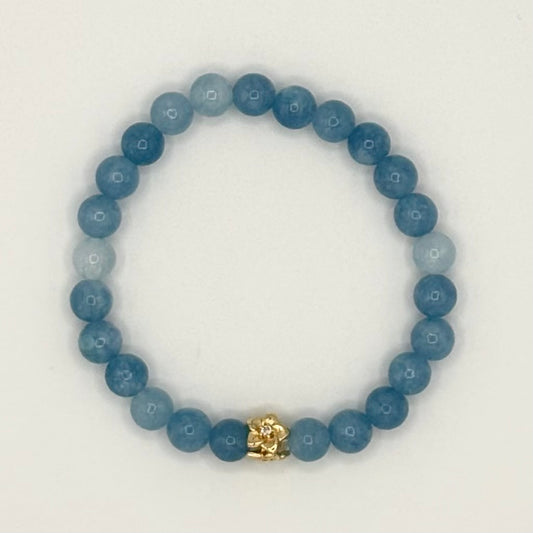 Blue Jade & Gold-Filled Flower Kids Stretch Bracelet