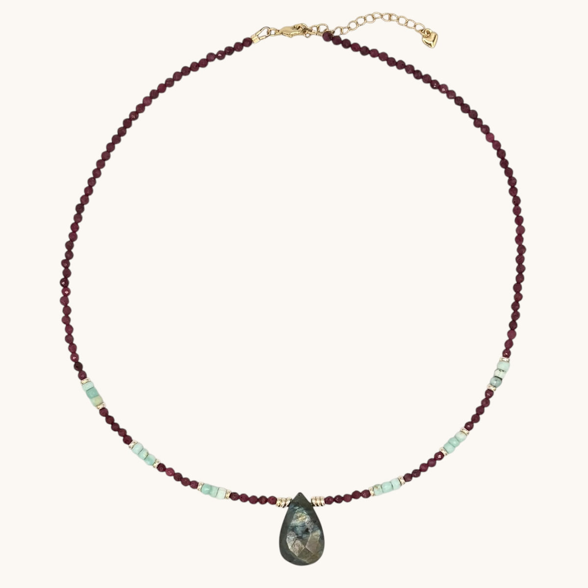 Ruby, Amazonite & Labradorite Necklace with 18k Gold-Filled Spacers