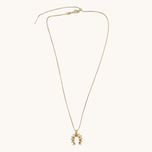 24K Gold-Filled Multicolor CZ Horseshoe Necklace on Adjustable Box Chain