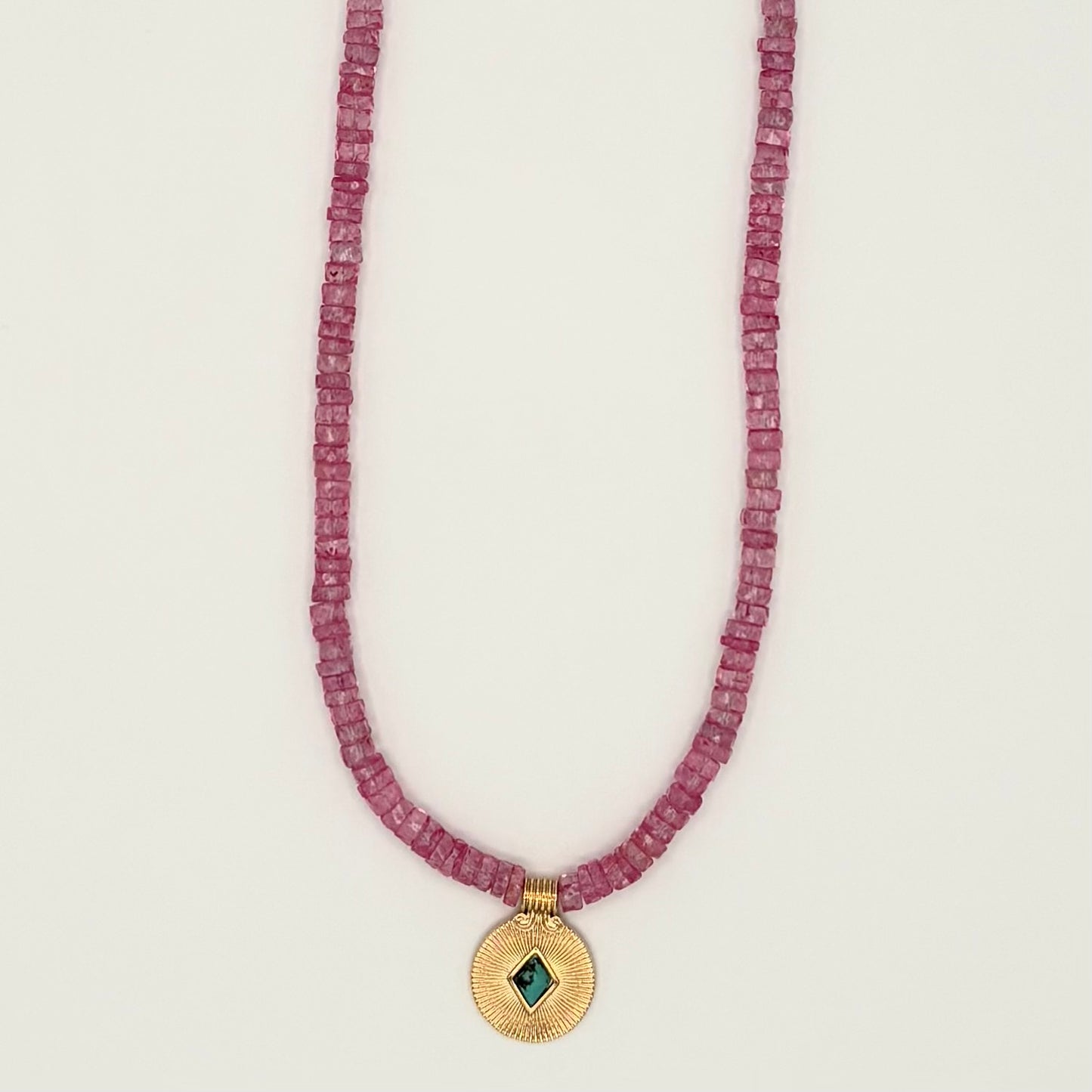 Hot Pink Topaz, Turquoise & 24k Gold-Filled Gemstone Necklace