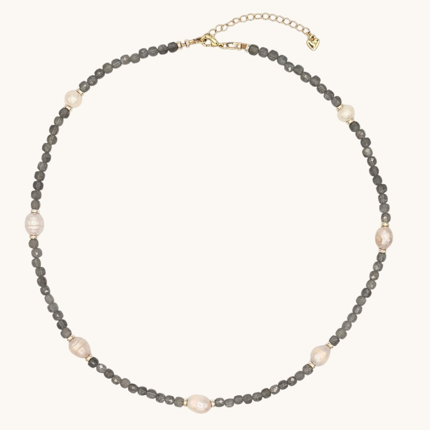 Labradorite & Freshwater Pearl Necklace with Gold-Filled Spacers – 19”