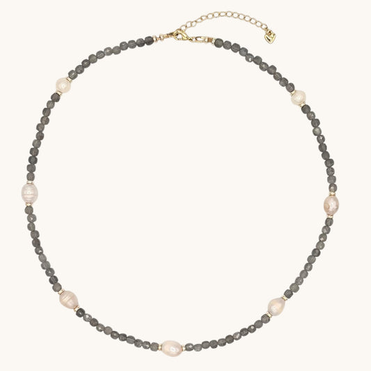 Labradorite & Freshwater Pearl Necklace with Gold-Filled Spacers – 19”