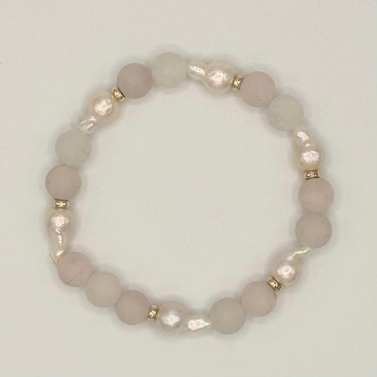 Rose Quartz, Aventurine & Freshwater Pearl Stretch Bracelet