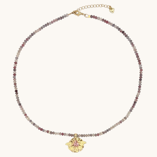 Tourmaline Butterfly Wing Necklace with Pink CZ | 18K Gold-Filled, 19” + Extender
