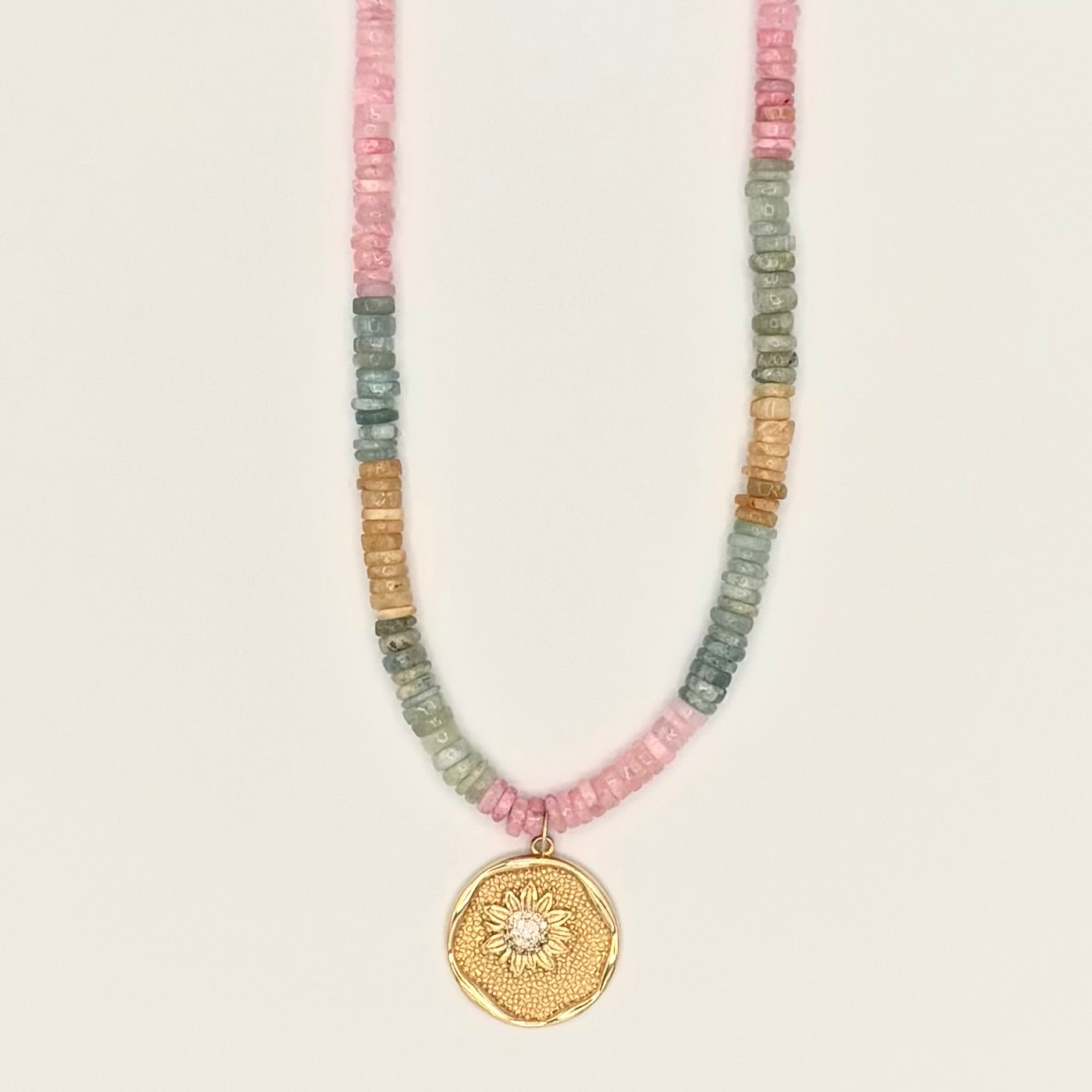 Aquamarine & 24k Gold-Filled Sunflower Gemstone Necklace