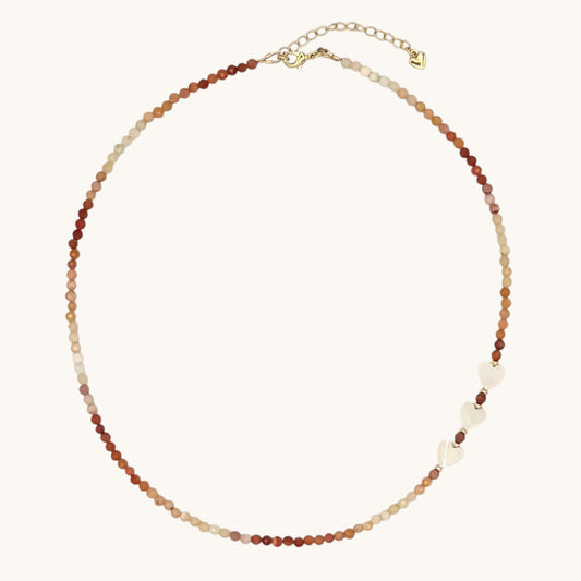 Mexican Fire Opal and Mother-of-Pearl Heart Beaded Choker Necklace – 18K Gold Filled