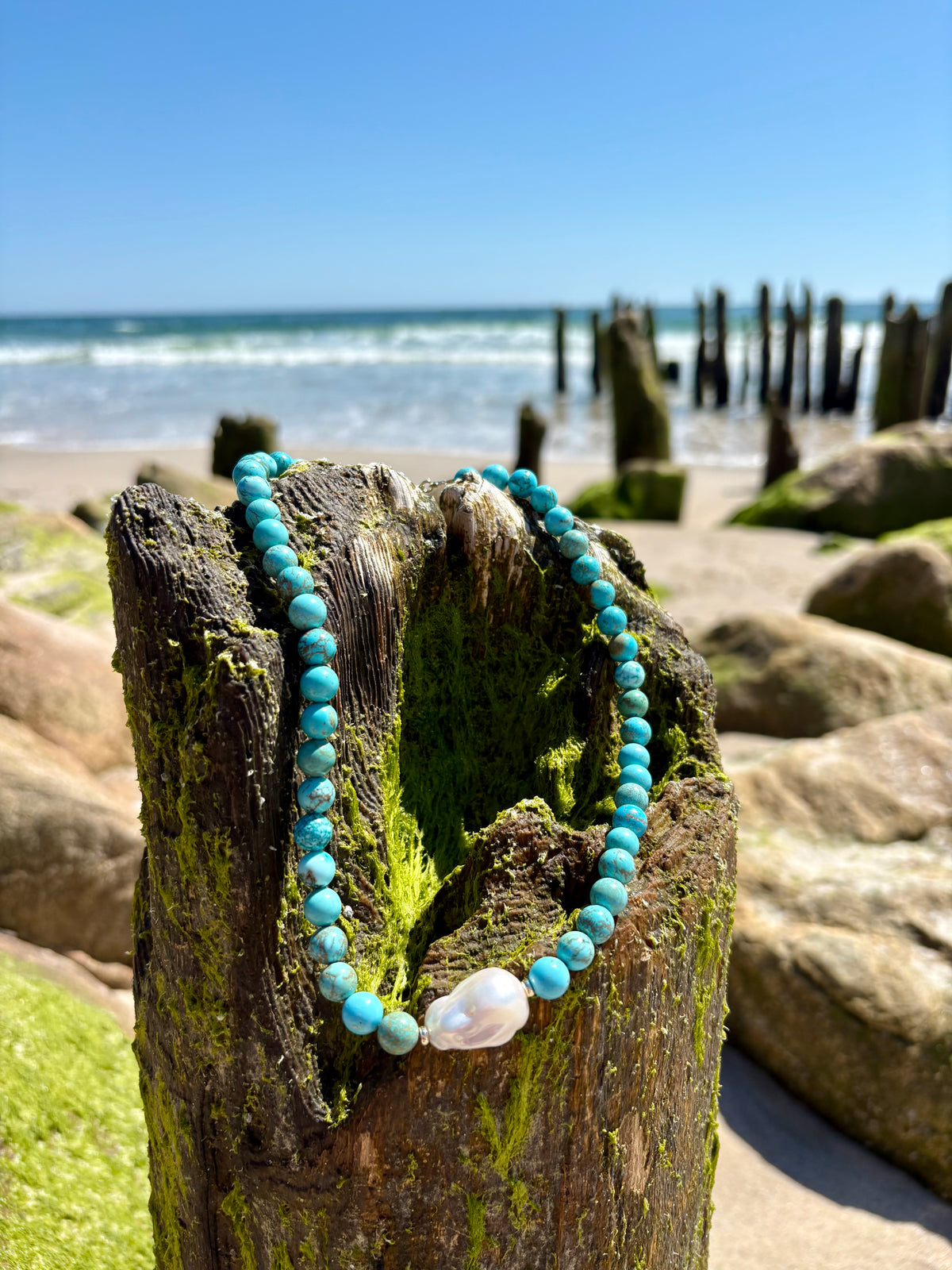 Turquoise, Freshwater Baroque Pearl & 18k Gold-Filled Gemstone Necklace