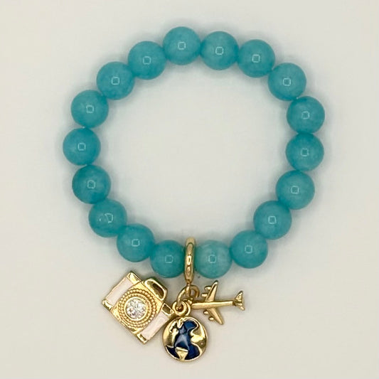 Blue Jade & Gold-Filled Travel Kids Stretch Bracelet