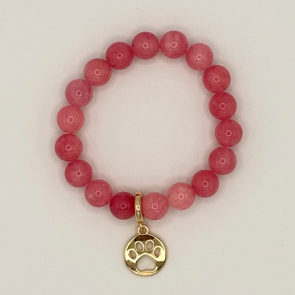 Pink Jade & Gold-Filled Paw Kids Stretch Bracelet