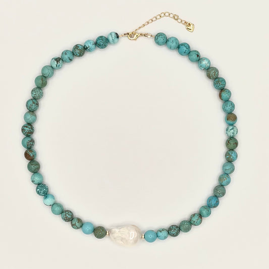 Turquoise, Freshwater Baroque Pearl & 18k Gold-Filled Gemstone Necklace