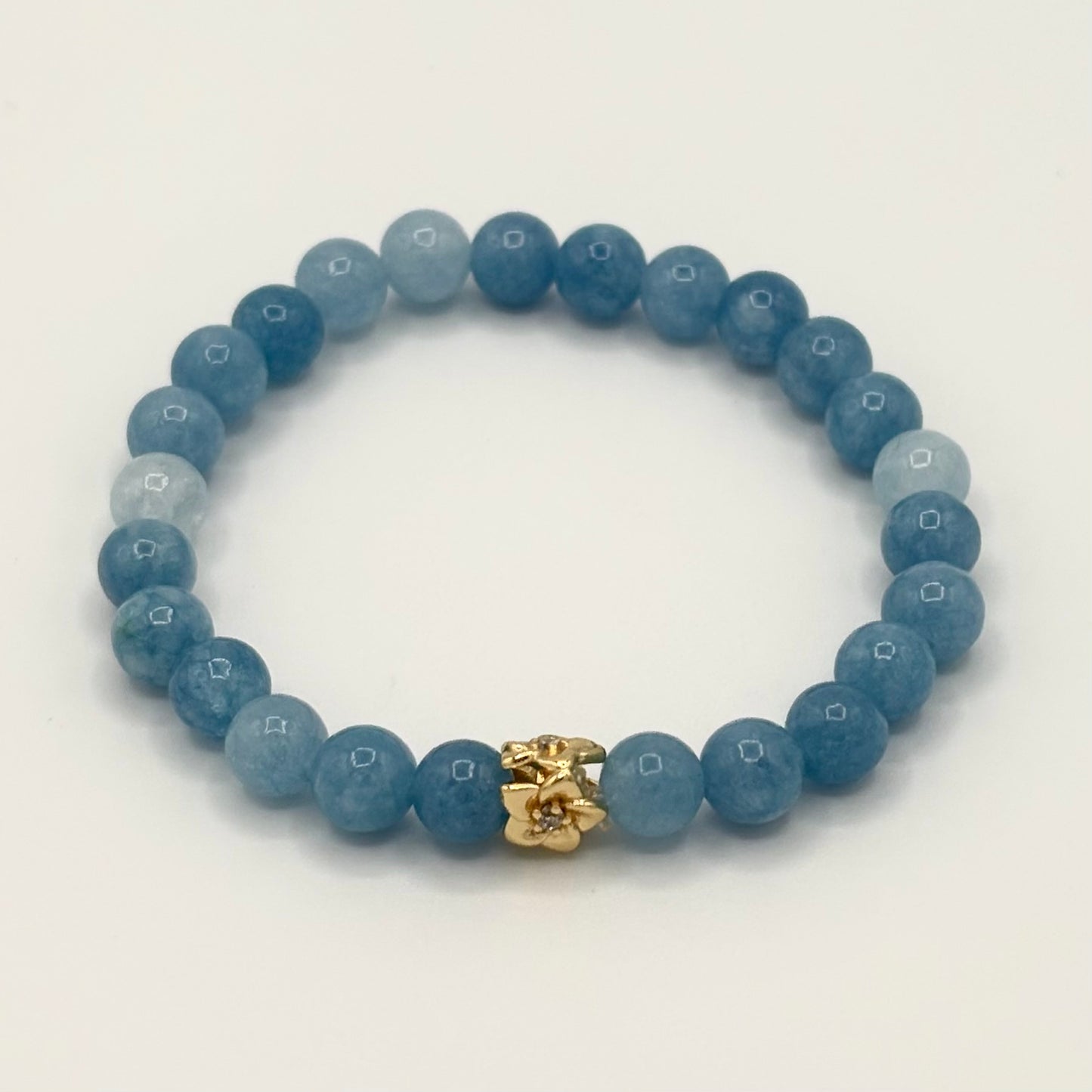 Blue Jade & Gold-Filled Flower Kids Stretch Bracelet