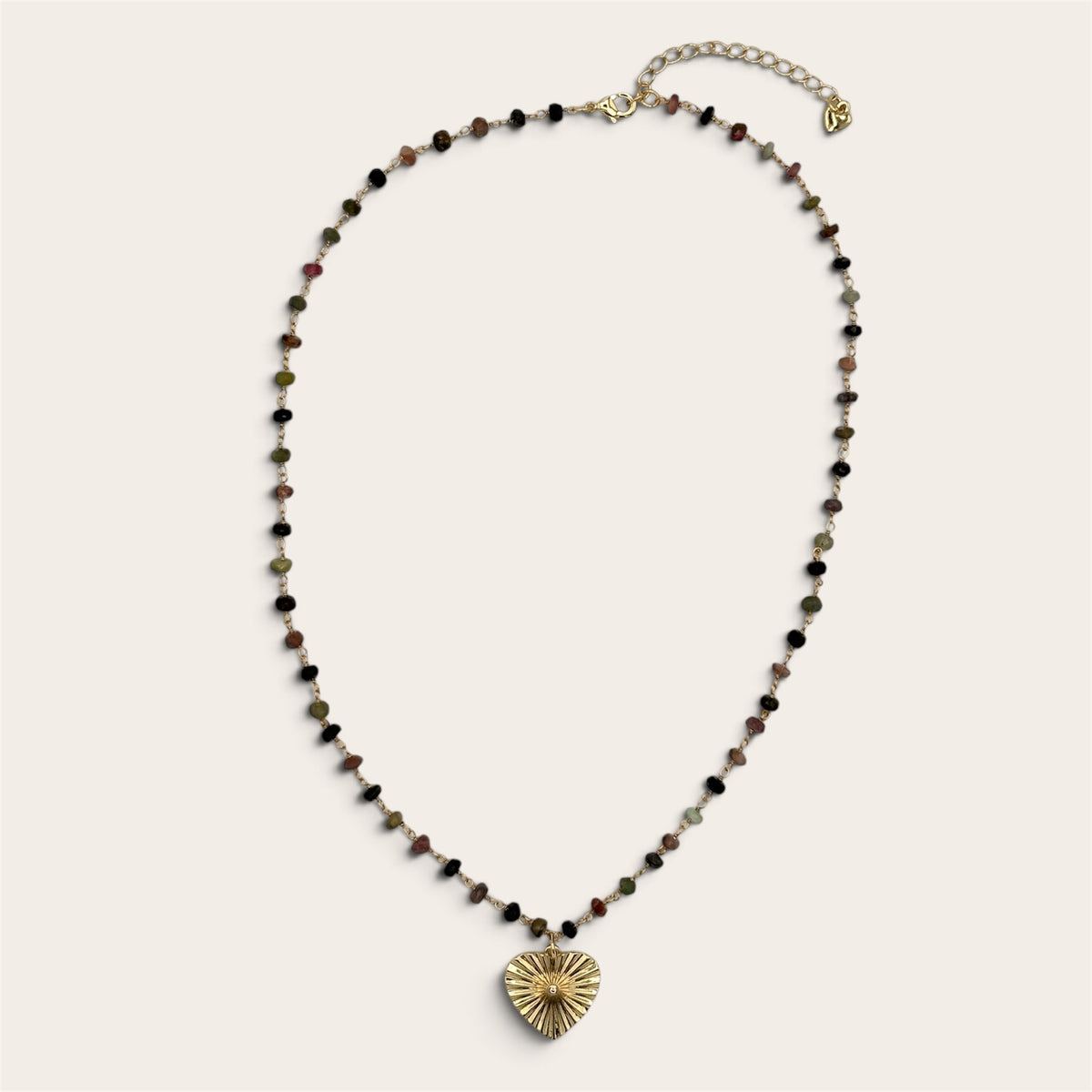 18k Gold-Filled Watermelon Tourmaline Necklace with Heart Pendant - Wire Wrapped