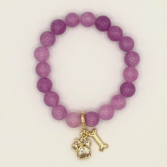 Purple Jade & Gold-Filled Dog Kids Stretch Bracelet