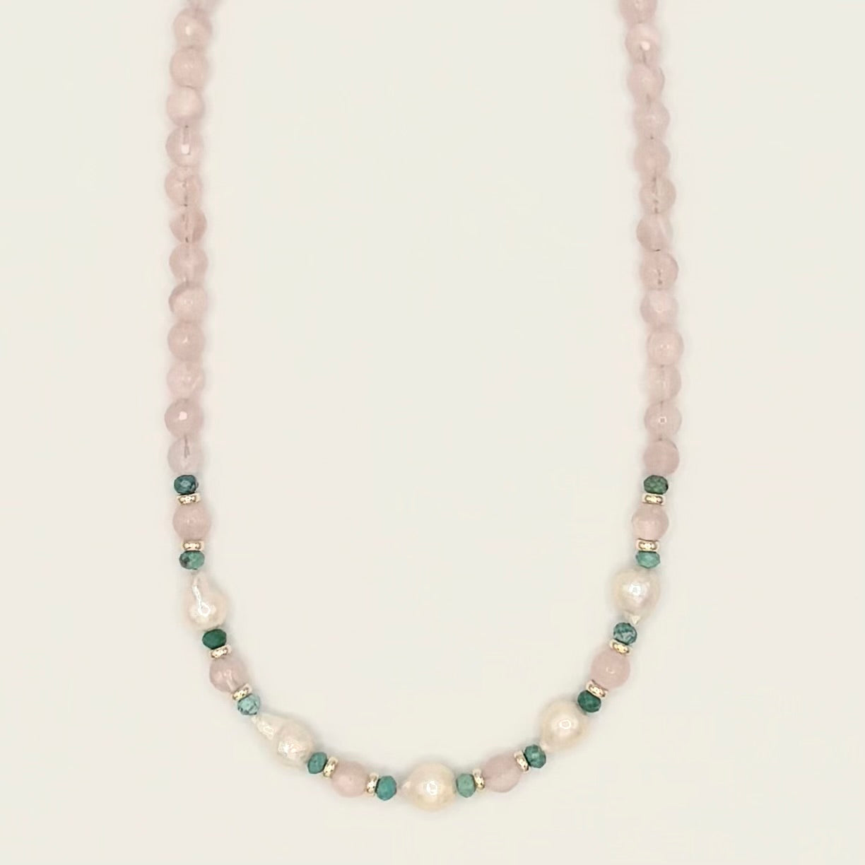 Rose Quartz & Turquoise Necklace | Freshwater Pearls & 18K Gold-Filled Details