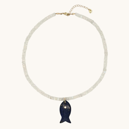 Rainbow Moonstone, Lapis Lazuli & 18k Gold-Filled Gemstone Necklace