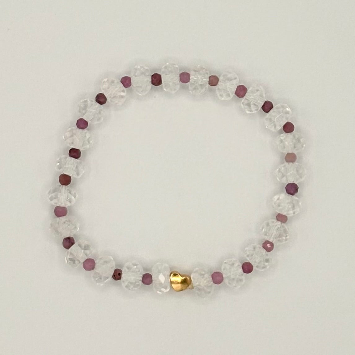 Clear Quartz, Tourmaline & 18k GF Spacer - Stretch Bracelet