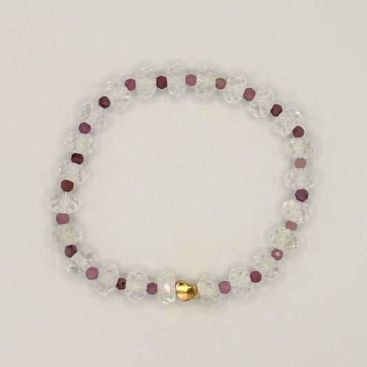 Clear Quartz, Tourmaline & 18k GF Spacer - Stretch Bracelet