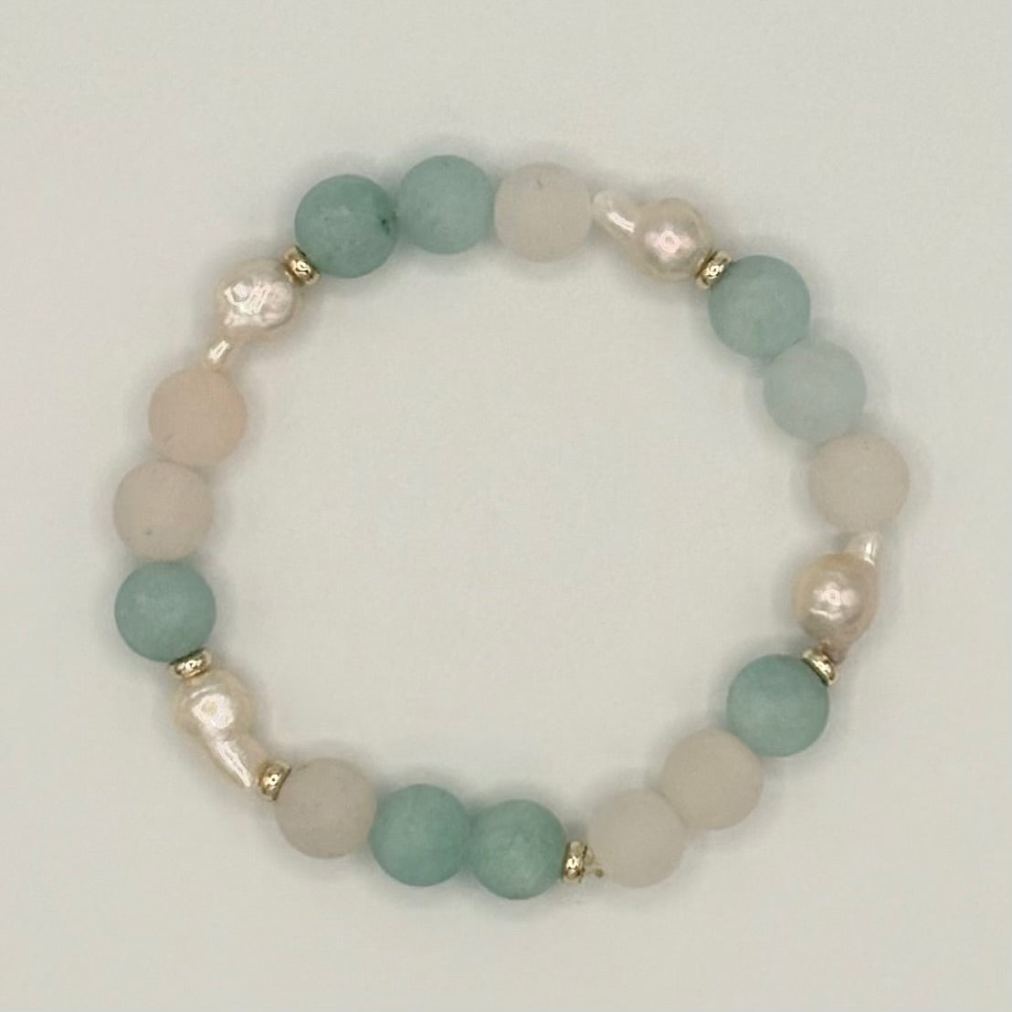 Amazonite, Freshwater Pearl & Aventurine Stretch Bracelet with 18k Gold-Filled Spacers