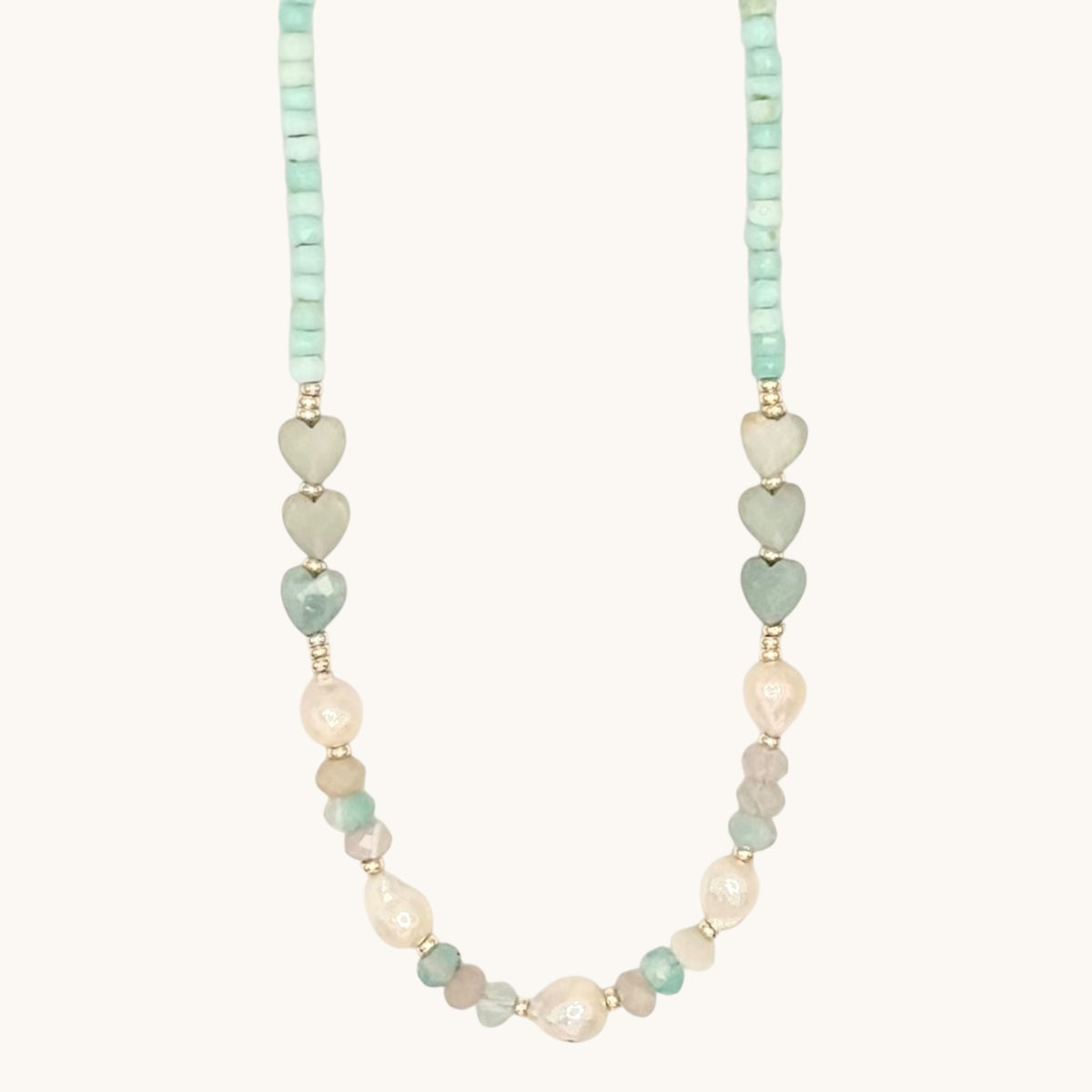 Aqua Agate, Amazonite, Freshwater Pearl & 18k Gold-Filled Necklace