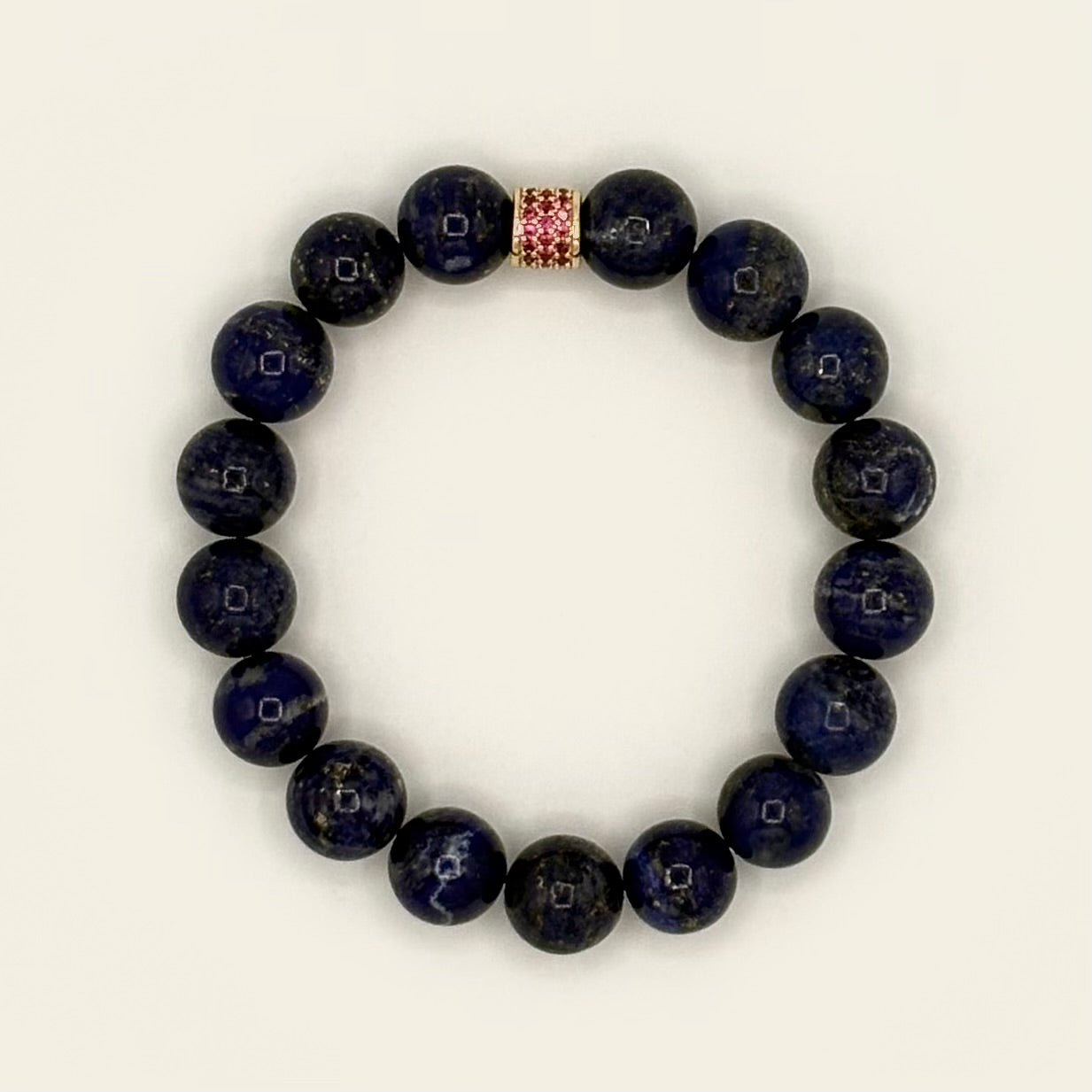 Lapis Lazuli Stretch Bracelet | 24K Gold Filled Ruby CZ Spacer