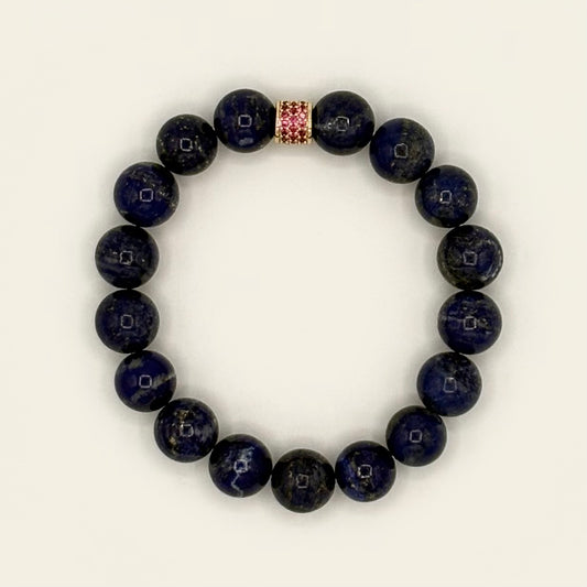 Lapis Lazuli Stretch Bracelet | 24K Gold Filled Ruby CZ Spacer