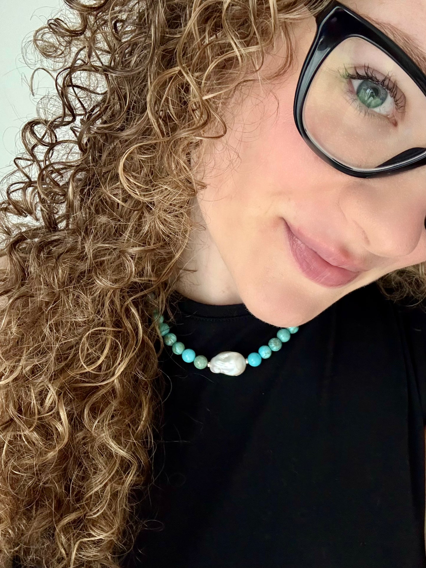 Turquoise, Freshwater Baroque Pearl & 18k Gold-Filled Gemstone Necklace