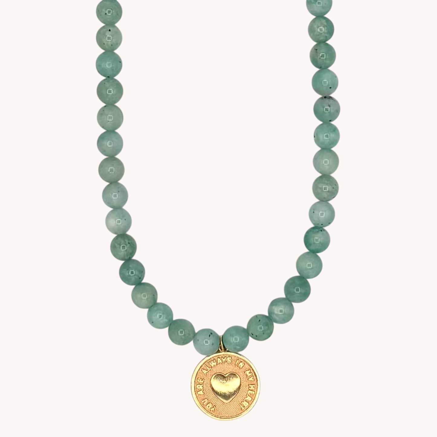 Amazonite Heart Coin Necklace | “You Are Always in My Heart” Gold-Filled Pendant