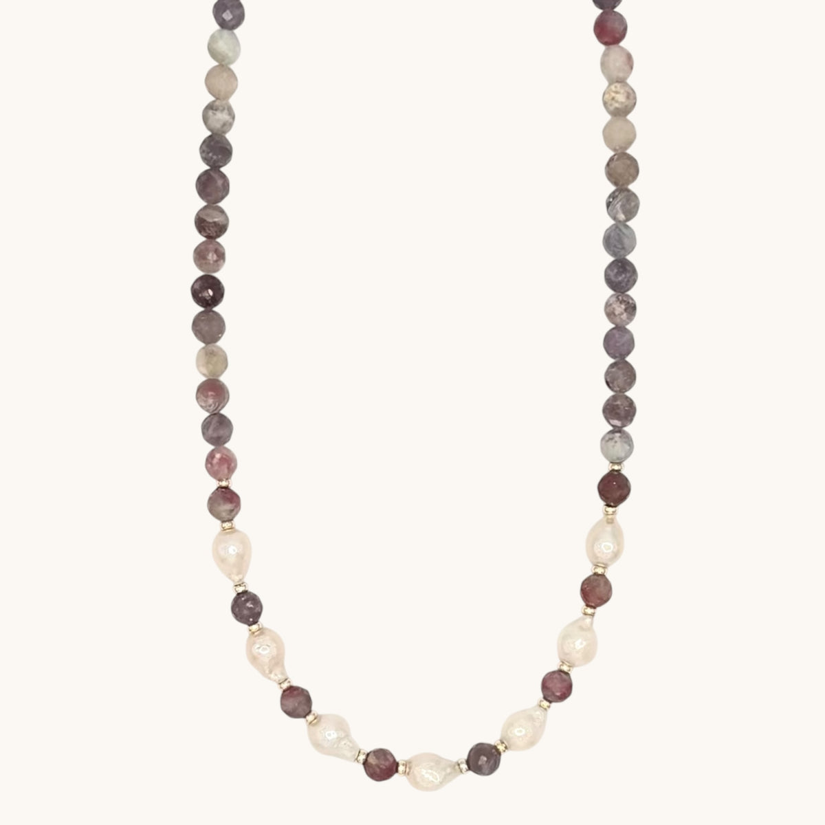 Pink Tourmaline, Lepidolite Quartz & Freshwater Pearls with 18k Gold-Filled Findings