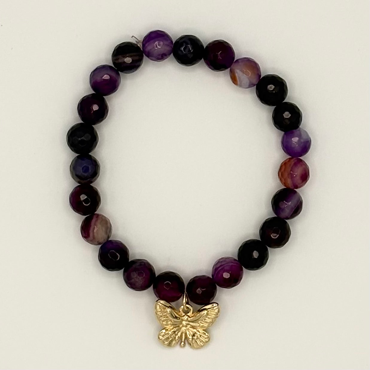 Amethyst Stretch Bracelet with 24k Gold-Filled Butterfly Charm
