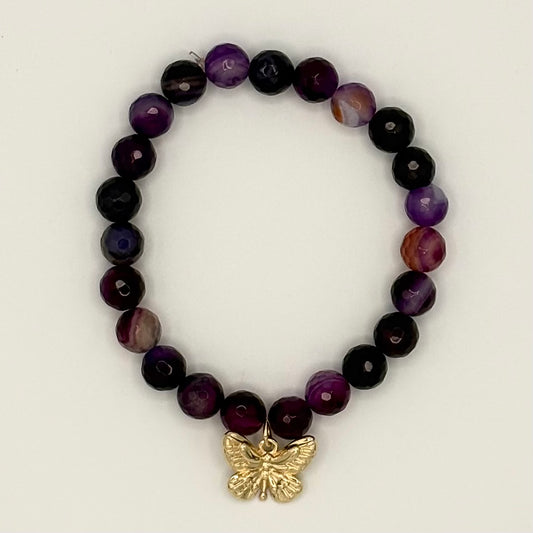 Amethyst Stretch Bracelet with 24k Gold-Filled Butterfly Charm