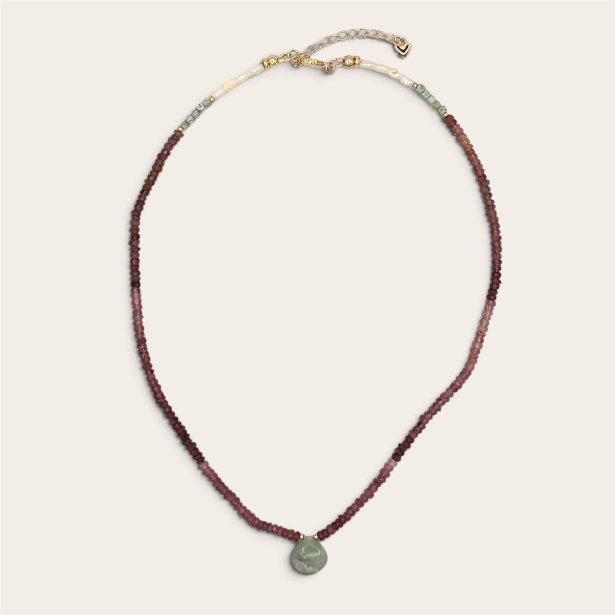 Pink Tourmaline, Jade, Turquoise & Freshwater Pearl Necklace - 18k Gold-Filled