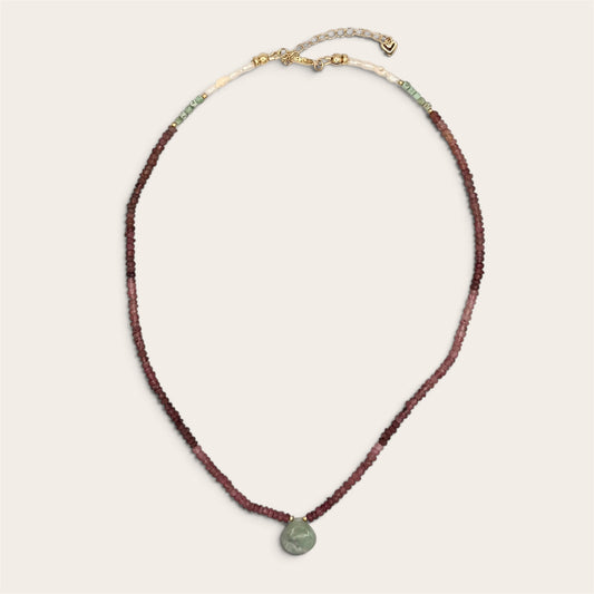 Pink Tourmaline, Jade, Turquoise & Freshwater Pearl Necklace - 18k Gold-Filled
