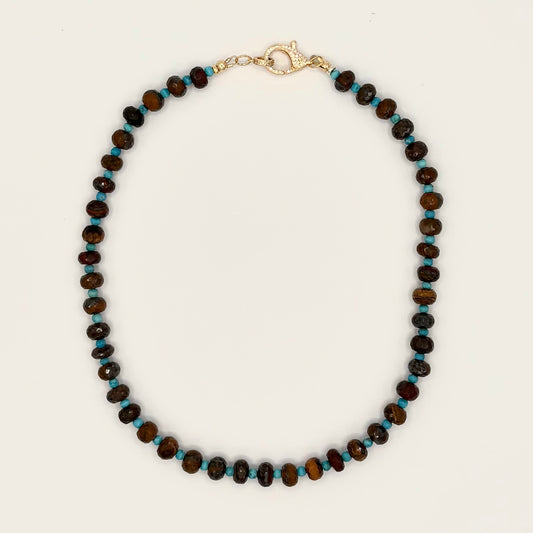 Tiger’s Eye,Turquoise & Cubic Zirconia 24k Gold-Filled Necklace