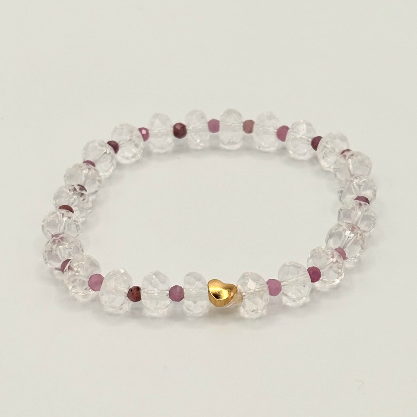 Clear Quartz, Tourmaline & 18k GF Spacer - Stretch Bracelet