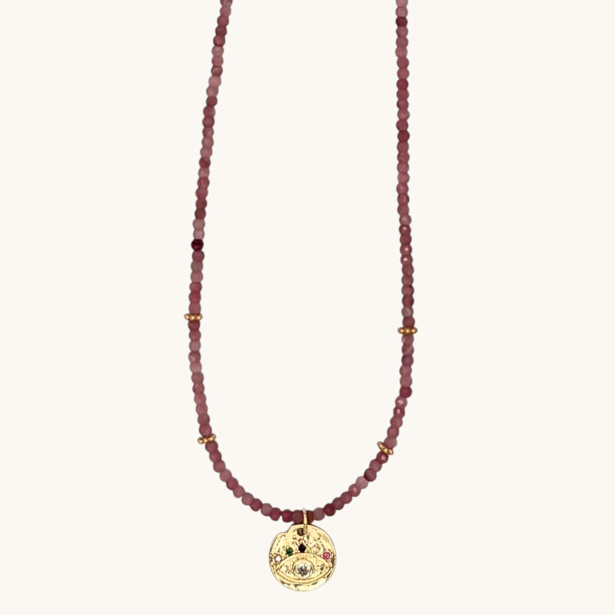 Tourmaline & 24k Gold-Filled Evil Eye Gemstone Necklace