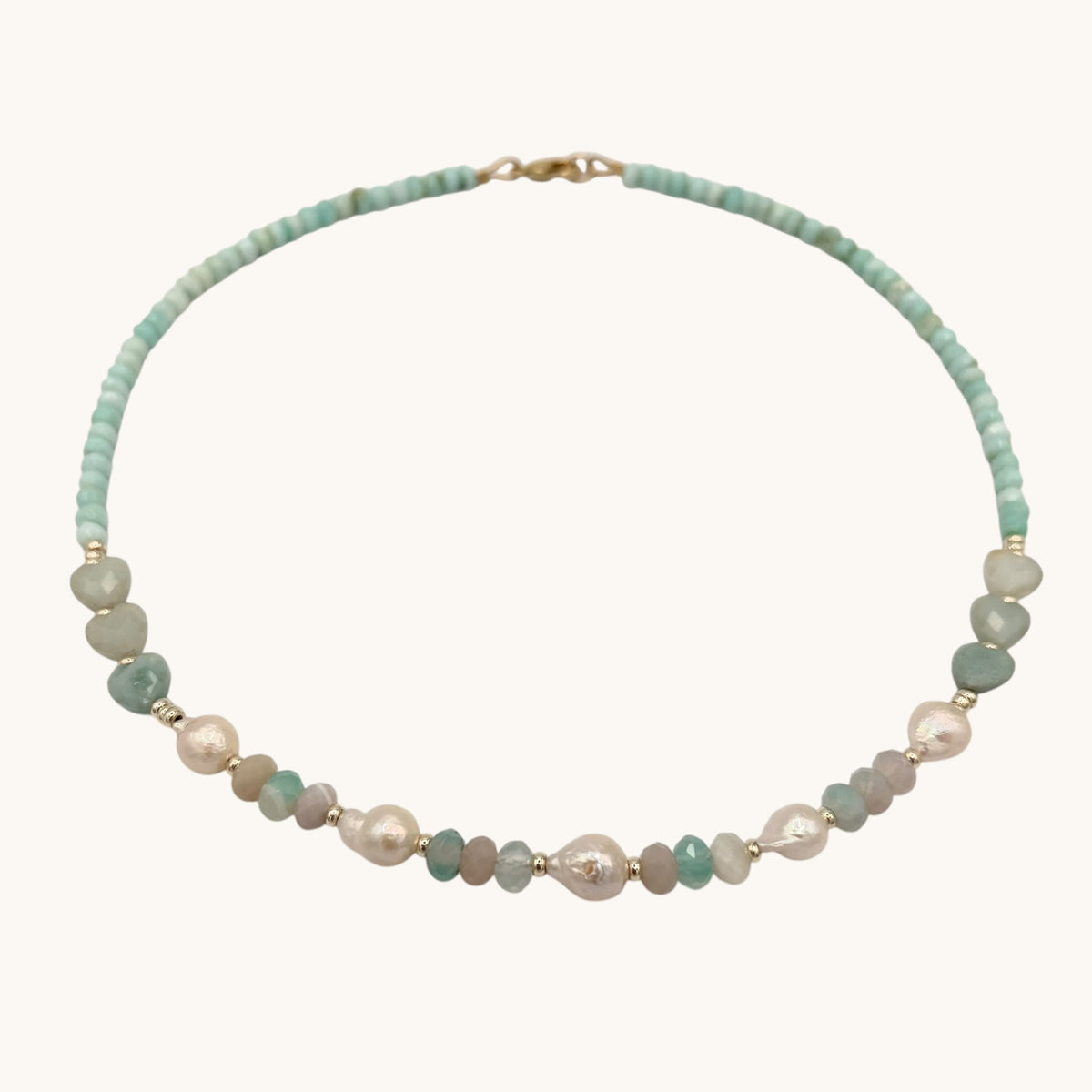 Aqua Agate, Amazonite, Freshwater Pearl & 18k Gold-Filled Necklace