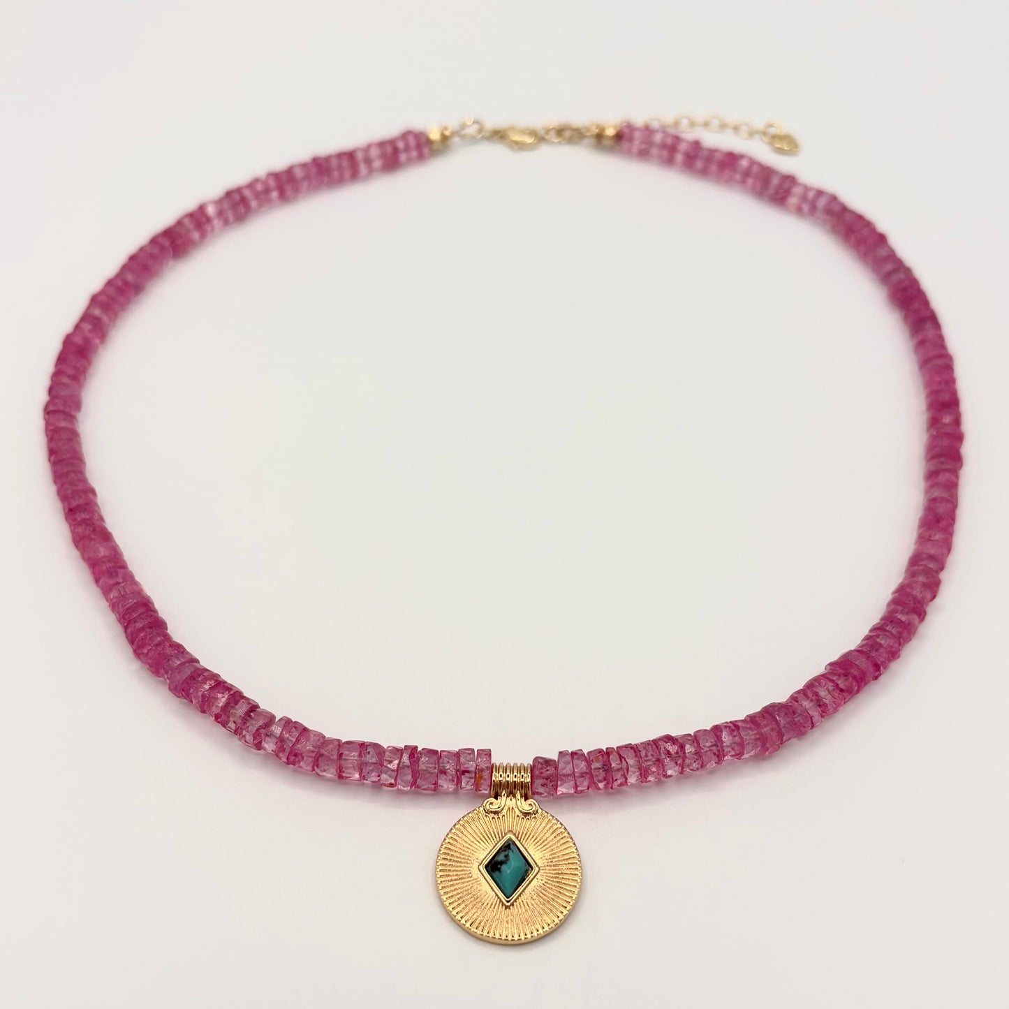 Hot Pink Topaz, Turquoise & 24k Gold-Filled Gemstone Necklace