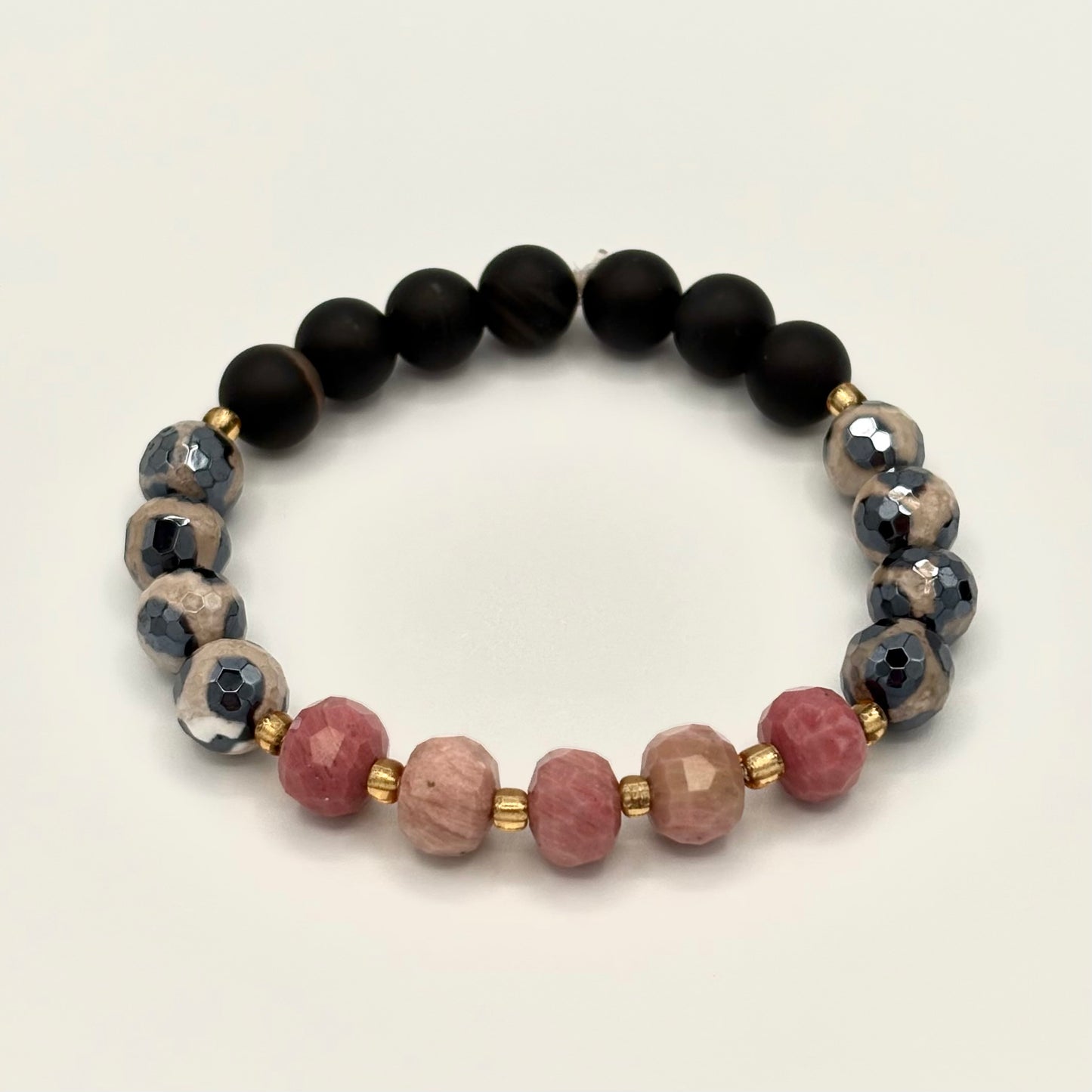 Rhodonite, Sardonyx & Howlite Stretch Bracelet
