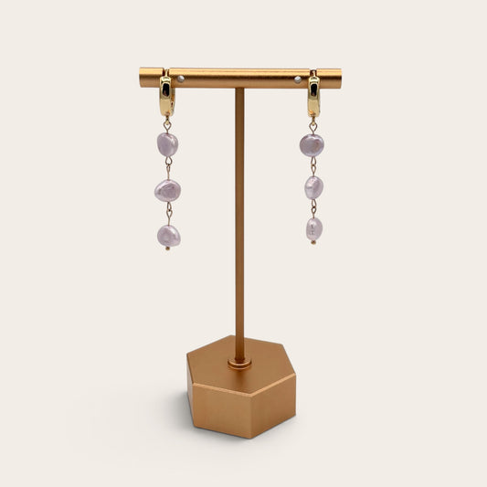 18k Gold-Filled Lavender Pearl Drop Huggie Hoop Earrings