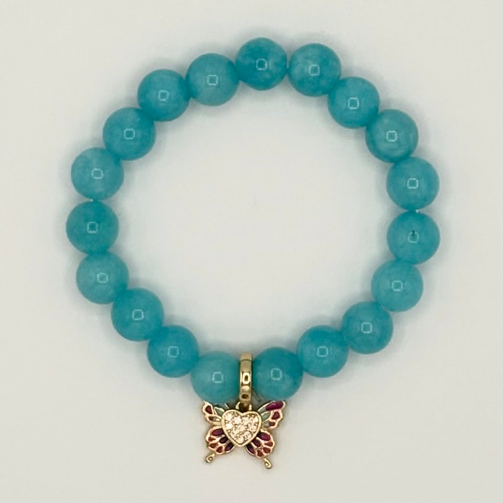 Blue Jade & Gold-Filled Butterfly Kids Bracelet