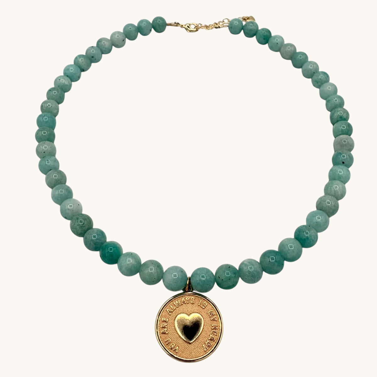 Amazonite Heart Coin Necklace | “You Are Always in My Heart” Gold-Filled Pendant