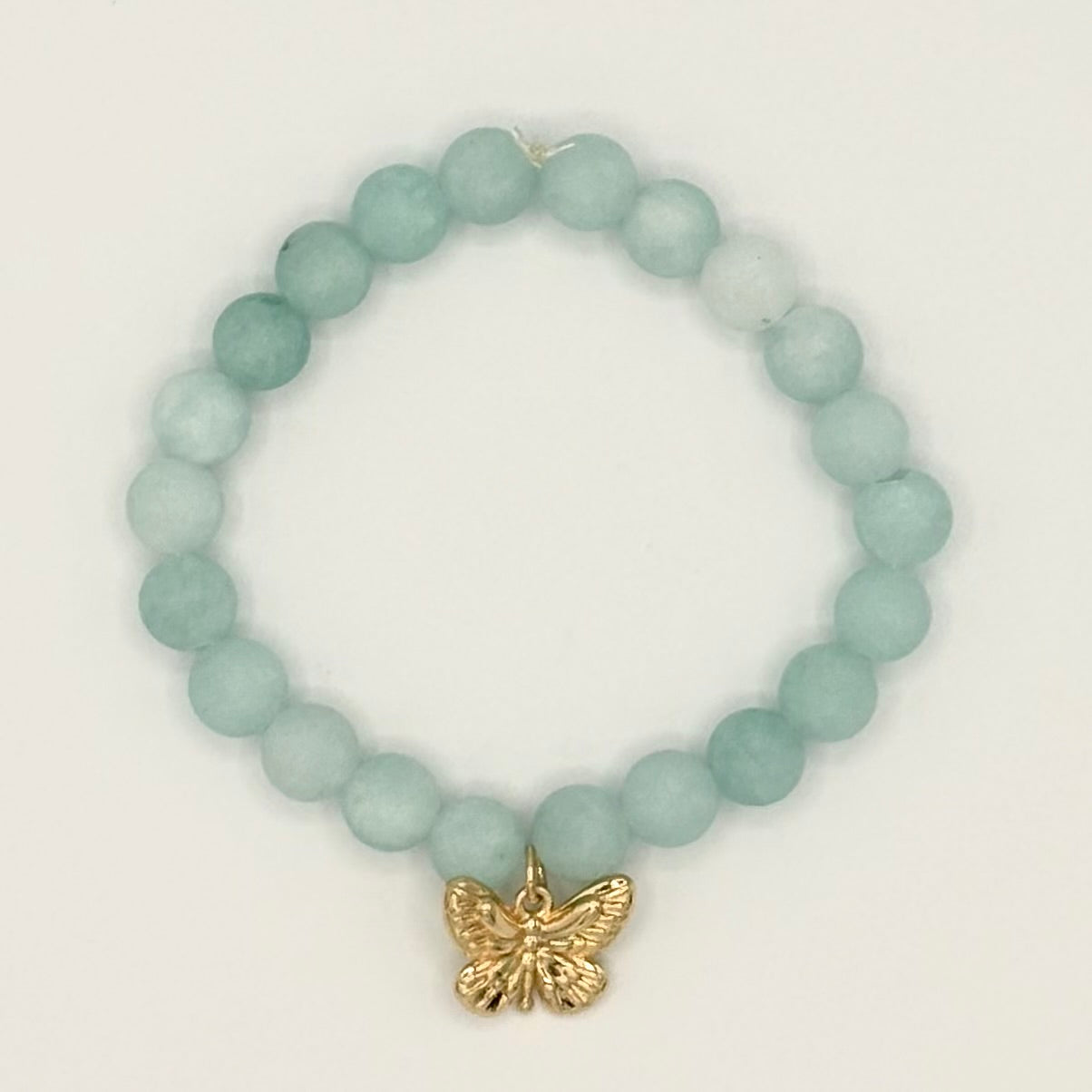 Amazonite Stretch Bracelet with 24k Gold-Filled Butterfly Charm