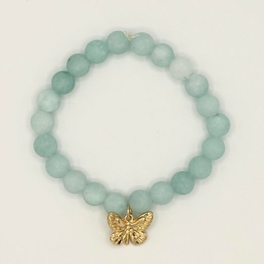 Amazonite Stretch Bracelet with 24k Gold-Filled Butterfly Charm