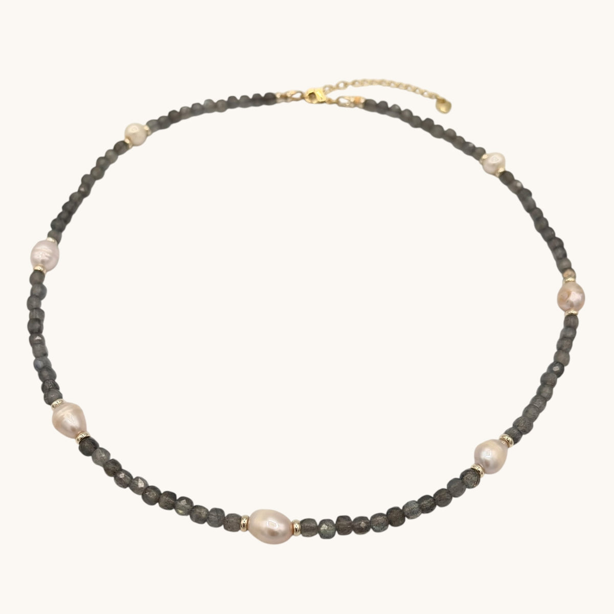 Labradorite & Freshwater Pearl Necklace with Gold-Filled Spacers – 19”