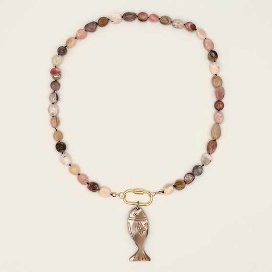 Pink Opal, Abalone & 24k Gold-Filled Necklace