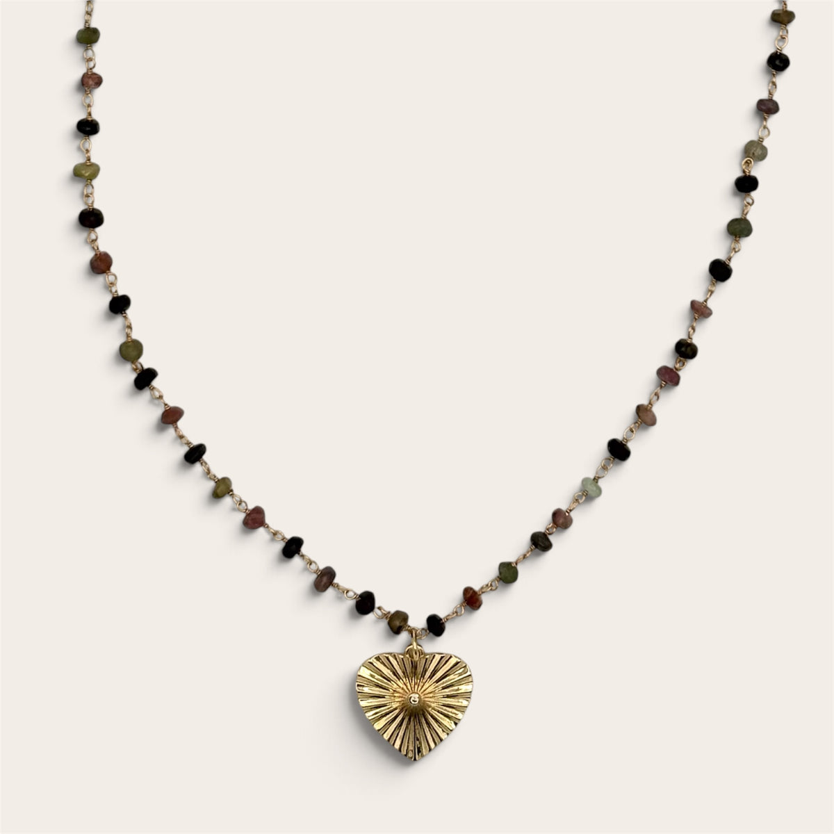 18k Gold-Filled Watermelon Tourmaline Necklace with Heart Pendant - Wire Wrapped