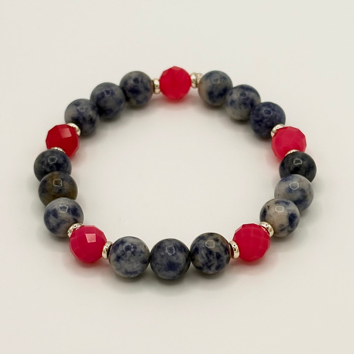 Sodalite & Magenta Sardonyx Stretch Bracelet with 18k Gold-Filled Spacers