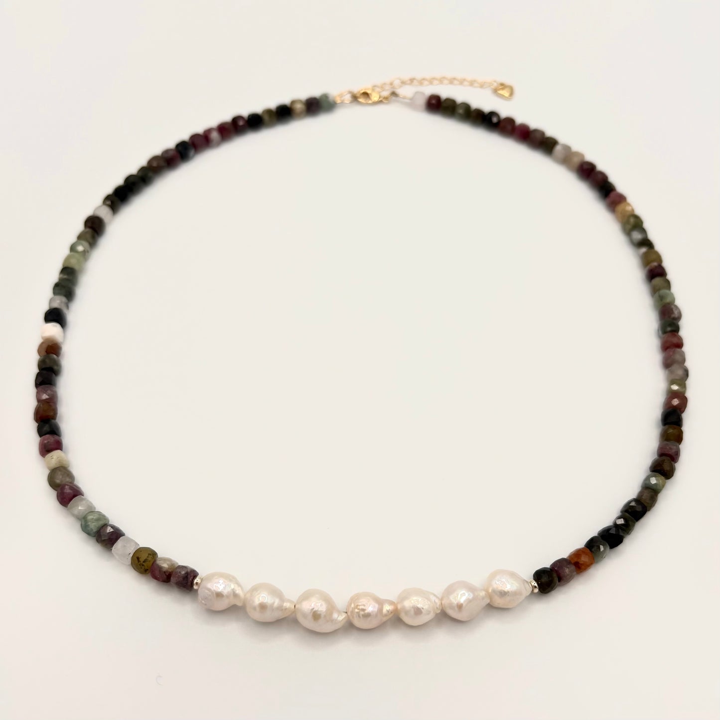 Multicolor Tourmaline Necklace with Freshwater Pearls & Gold-Filled Findings