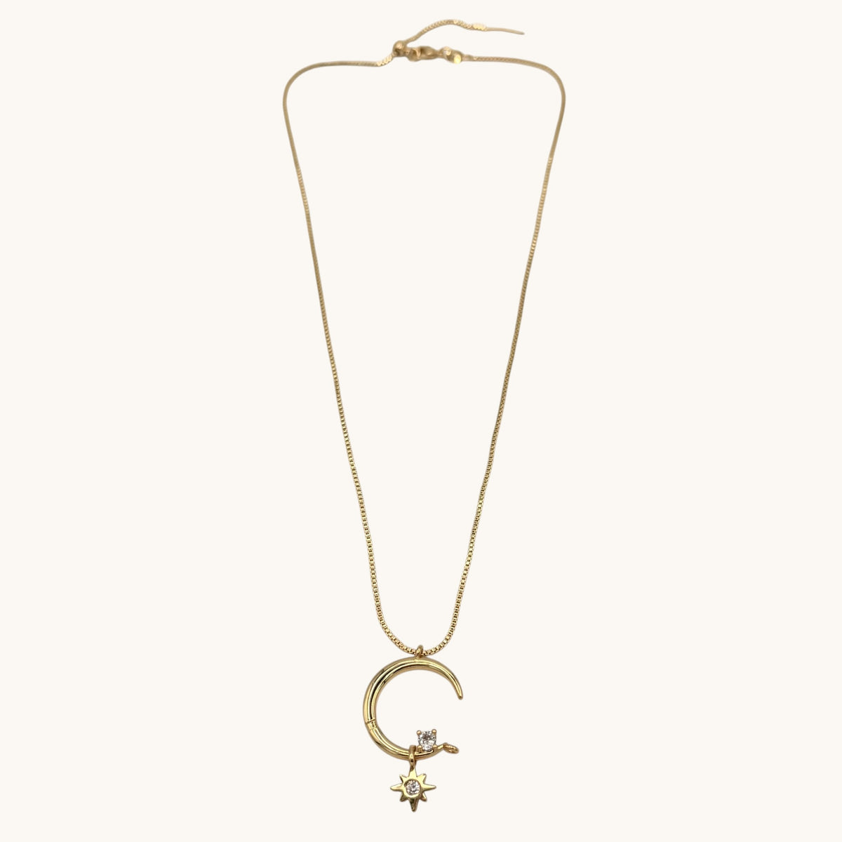 24k Gold-Filled & CZ Crescent Moon Celestial Necklace